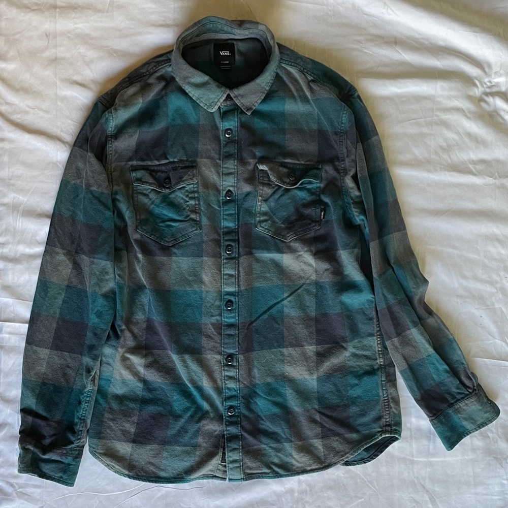 Vans Teal and Black Checkered Shirt